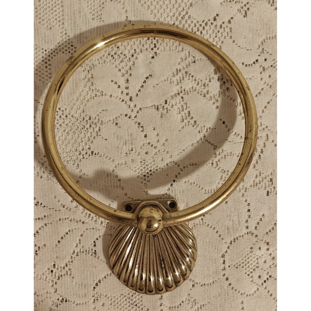 Vintage Gatco Solid Brass Sea Shell Towel Ring Holder Nautical Beach